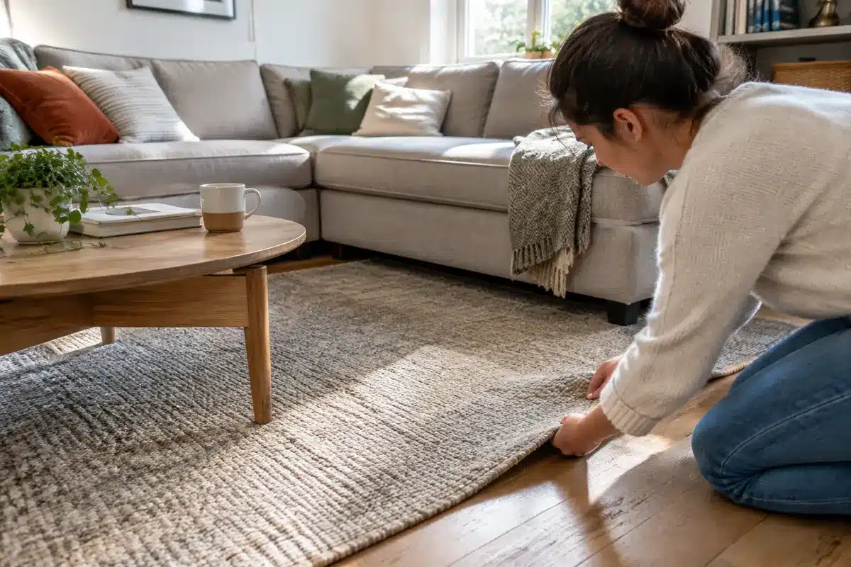 Comment placer un tapis sous un canapé d'angle pour un salon harmonieux ?